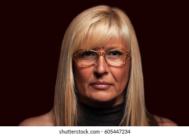 Serious Woman Wearing Glasses Portrait On Isolated Background