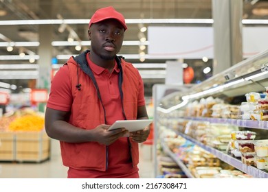 Serious Young Black Man Tablet Standing Stock Photo 2167308471 ...