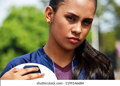 Serious Young Female Teen Soccer Player