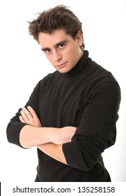 Serious Young Man In Black Turtleneck