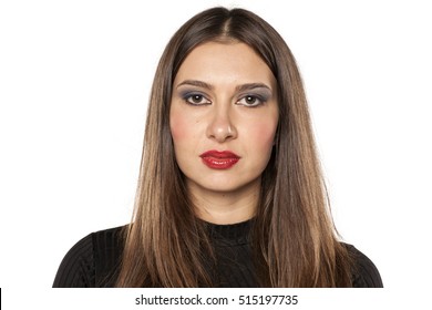 Serious Young Woman With Bad Makeup