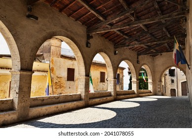 Sermoneta , hill town in the central Italy , Loggia dei Mercanti ,Lodge of the Merchants , used as seat of Municipality business and popular assemblies