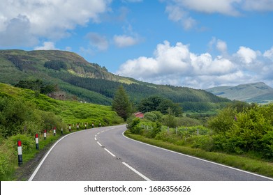 Serpentine Road At Skye Island Highlands, Hebrides Archipelago, Scotland.