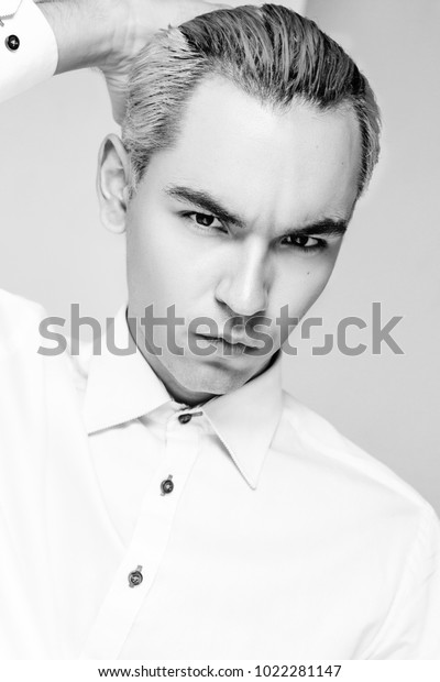 Seruious Men Blond Hair Black White Stock Photo Edit Now 1022281147