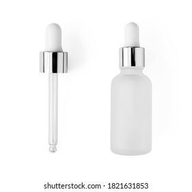 Serum bottle with pipette isolated on white background, top view. Close-up frosted glass container for skin care beauty product, above.
Aromatherapy, essence or perfume blank