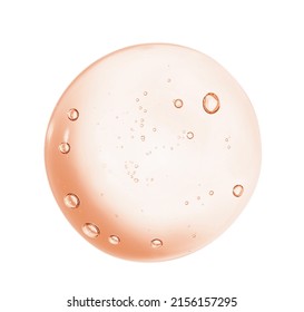Serum Gel Toner Drop. Liquid Skincare Product Texture. Yellow Pink Cosmetic Round Swatch Isolated On White Background