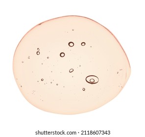 Serum Gel Toner Drop. Skincare Liquid Product Texture With Bubbles. Yellow Cosmetic Swatch Isolated On White Background