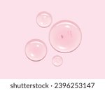 Serum oil sample swatch round shape texture isolated on pastel pink background. cosmetic Hyaluronic acid retinol collagen science lab product 