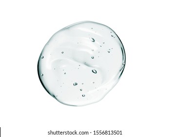 Serum texture. Clear cosmetic liquid gel swatch isolated on white background. Transparent skincare product drop with bubbles - Shutterstock ID 1556813501