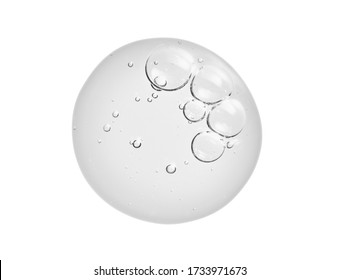 Serum Texture. Liquid Gel Drop With Bubbles Isolated On White Background. Clear Skin Care Cream Sample Cut Out. Transparent Liquid Beauty Product Sample Close Up