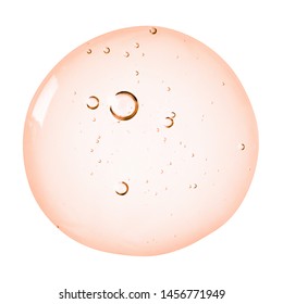 Serum texture. Orange pink clear liquid gel with bubbles swatch isolated on white background.