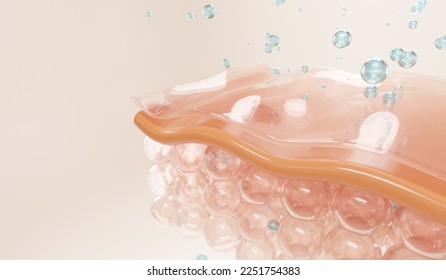 serum and vitamin drop on skin cell. Closeup Oli and vitamin drop on skin cell. serum through the skin layer and reduce up saggy skin. 3d rendering.   - Shutterstock ID 2251754383