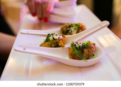 Canapé Served On White Spoon