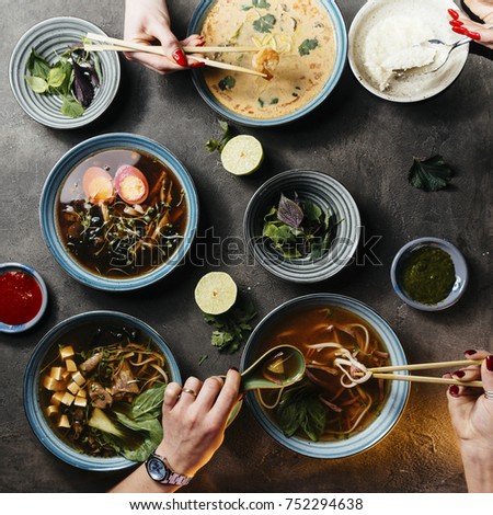 Similar – Image, Stock Photo Bowl of Asian Noodle Soup with chopsticks