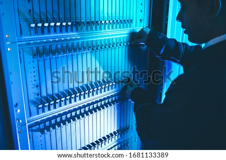 server data network center internet man connection