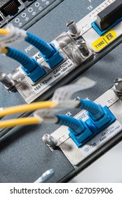 server with fiber optic  cables in data center