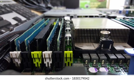 Server inside computer, motherboard rams and fans