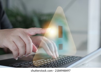 Server Not Found Error Danger Caution Warning Concept. Businessman using computer laptop with triangle caution warning sing for notification error and maintenance concept. - Shutterstock ID 2184948497