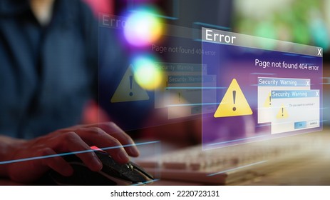 Server Not Found Error Danger Caution Warning Concept. 404 Error Page Not Found. Businessman using computer laptop with triangle caution warning sing for notification error and maintenance concept. - Shutterstock ID 2220723131