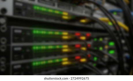 Server Rack with Blinking Lights Data Center Technology Backdrop.