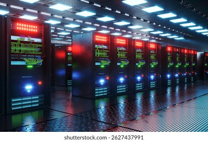 Server Room Network Infrastructure, data center, server rack, network cables