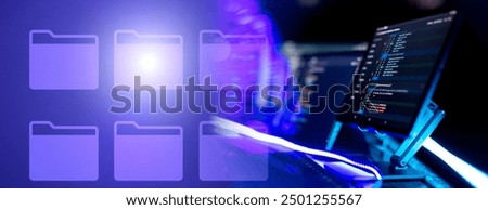 Server room with servers and data processing. Internet and technology concept and technology concept.