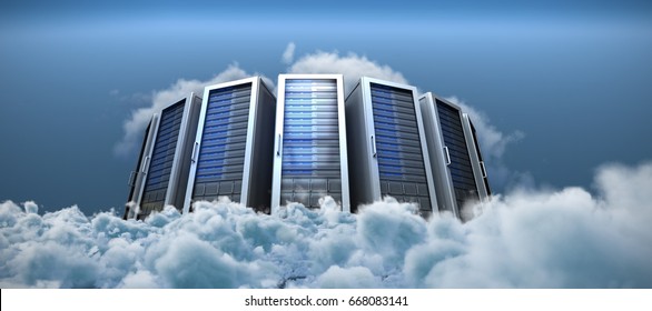 Server towers against close up of clouds - Powered by Shutterstock