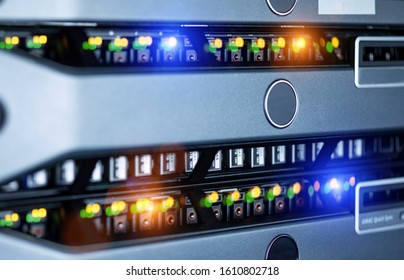 server units in cloud service data center showing flickering light indicators for massive data connection bandwidth