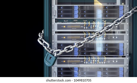 servers and hardware room computer technology security concept