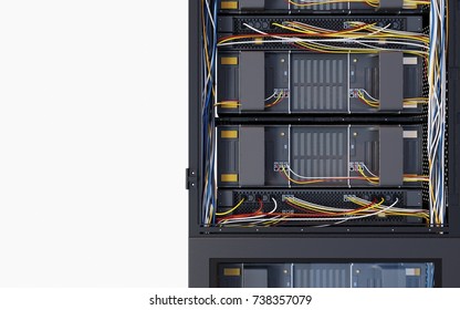 servers and hardware room computer technology concept photo on isolate white