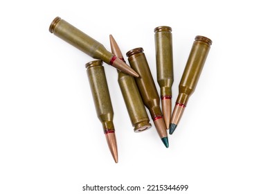 Service Cartridges For Assault Rifle Different Purposes On A White Background Close-up
