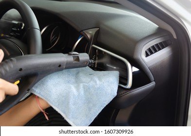 Service Clean The Air Of The Car. Steam Heat Sterilization In Air Conditioning Duct Cleaning, Disinfection Of Vehicles. 