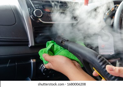 Service Clean The Air Of The Car. Steam Heat Sterilization In Air Conditioning Duct Cleaning, Disinfection Of Vehicles. 