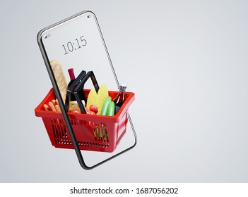 Service for delivery app. Food market in smartphone. Online shop. Food delivery background concept. Online shop in your smartphone. Shopping cart. - Shutterstock ID 1687056202