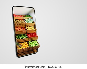 Service for delivery app. Food market in smartphone. Online shop. Food delivery background concept. Online shop in your smartphone. 