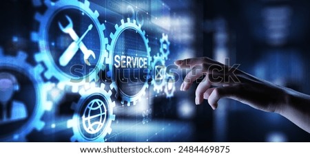 Service support customer help call center Business technology button on virtual screen.
