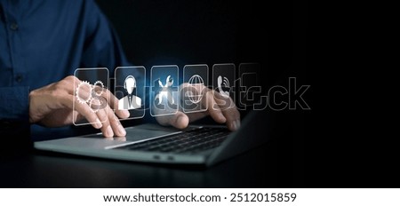 Service support customer help call center , business technology button on virtual screen concept. Customer relationship and service warranty quality assurance