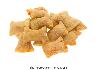 A Serving Of Bite Size Pizza Rolls Isolated On A White Background.