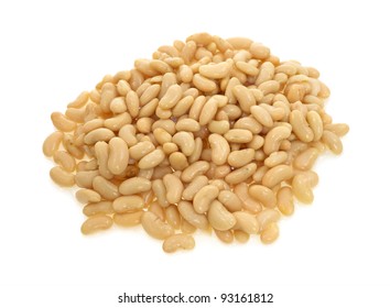 A Serving Of Cannellini Beans On A White Background.