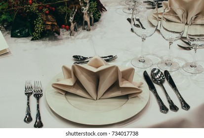 Serving of the festive table.Christmas table setting