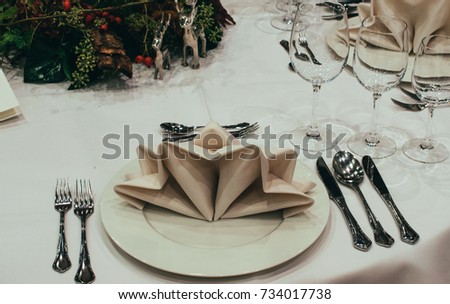 Serving of the festive table.Christmas table setting