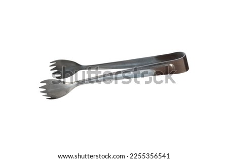 Serving kitchen tongs isolated on white background with clipping path. Stainless steel food tongs for service.