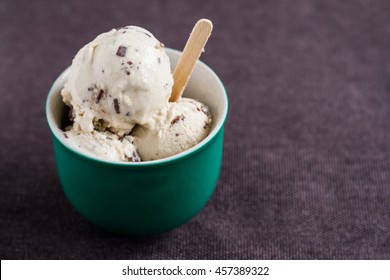 Serving Of Mint Ice Cream With Chocolate.