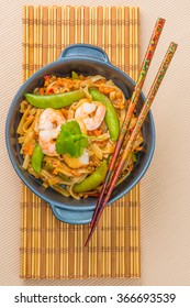 Serving Of Pad Thai Photographed From Overhead.