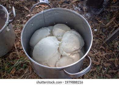 Serving Size Balls Of Corn Or Maize Flour Pap, A Staple Food In Many Countries In Africa