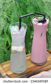 Serving Strawberry Yogurt Smoothie And Itlian Soda Or Lemon Juice