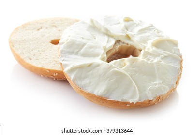 Sesame Bagel With Cream Cheese Isolated On White Background