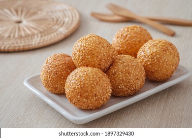 Sesame Seed Balls On White Plate