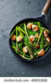 Sesame Seed Chicken With Green Asparagus And Sugar Snap Peas. Home Made Food. Paleo Diet Recipe