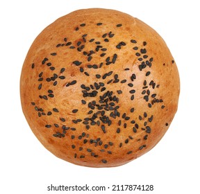 Sesame Seed Hamburger Bun Isolated On White. Burger Top View.